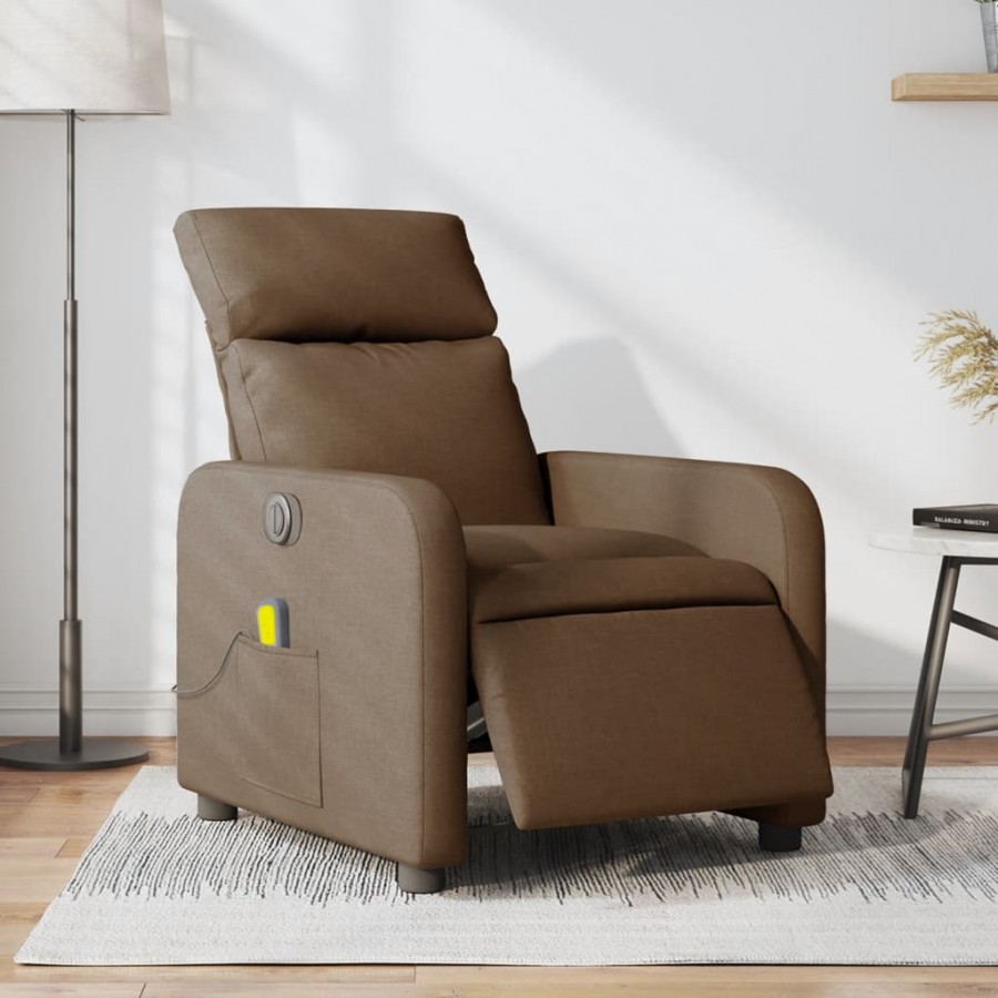 Fauteuil inclinable de massage électrique marron tissu