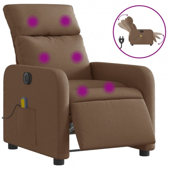 Fauteuil inclinable de massage électrique marron tissu