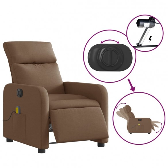 Fauteuil inclinable de massage électrique marron tissu