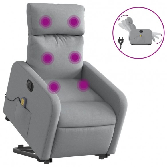 Fauteuil inclinable de massage électrique Gris clair Tissu