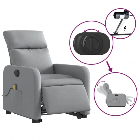 Fauteuil inclinable de massage électrique Gris clair Tissu