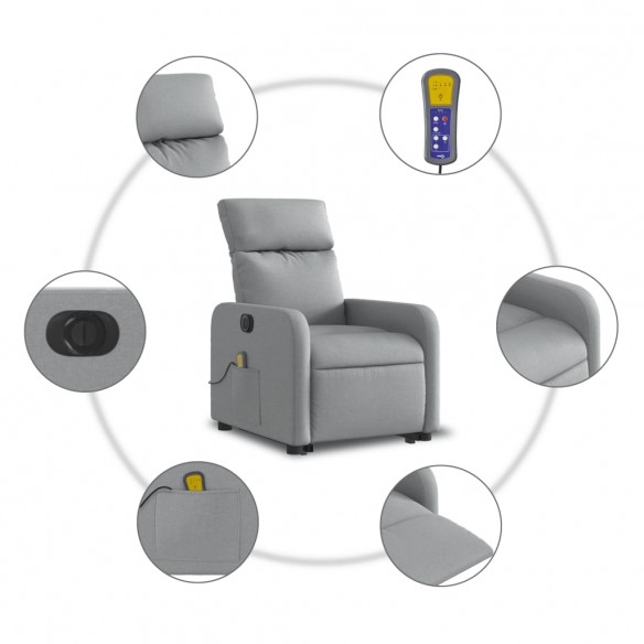 Fauteuil inclinable de massage électrique Gris clair Tissu