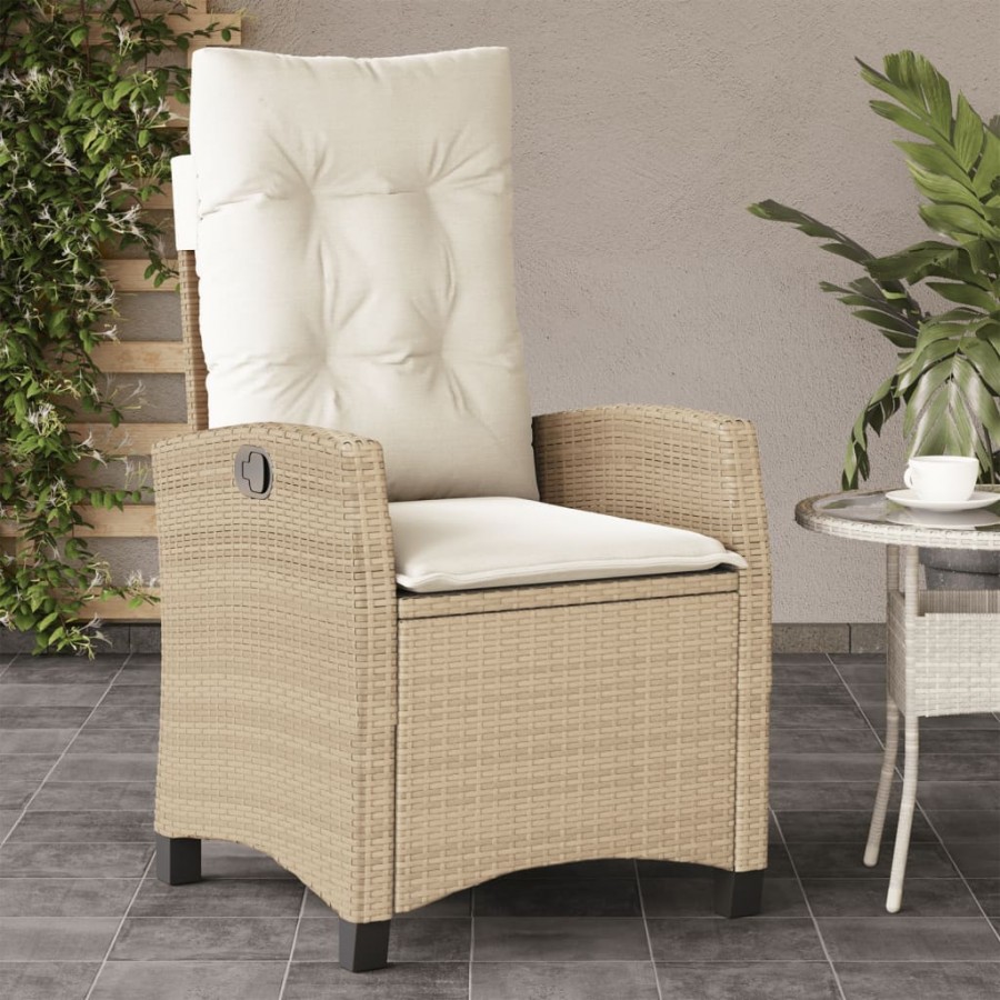 Chaise inclinable de jardin avec coussins beige résine tressée