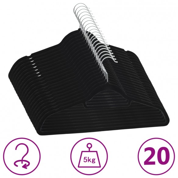 Cintres antidérapants 20 pcs Noir Velours