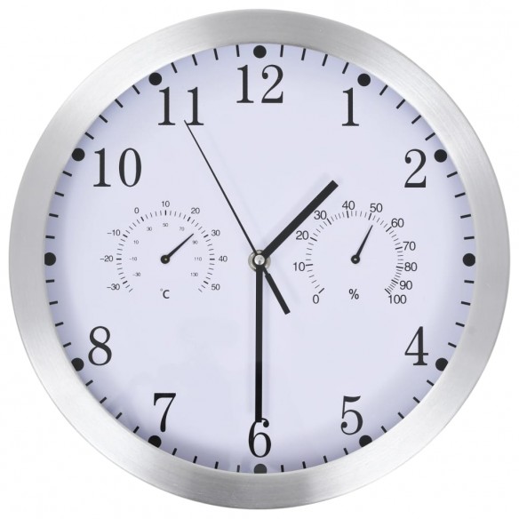 Horloge murale à quartz Hygromètre et thermomètre 30 cm Blanc