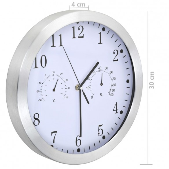 Horloge murale à quartz Hygromètre et thermomètre 30 cm Blanc