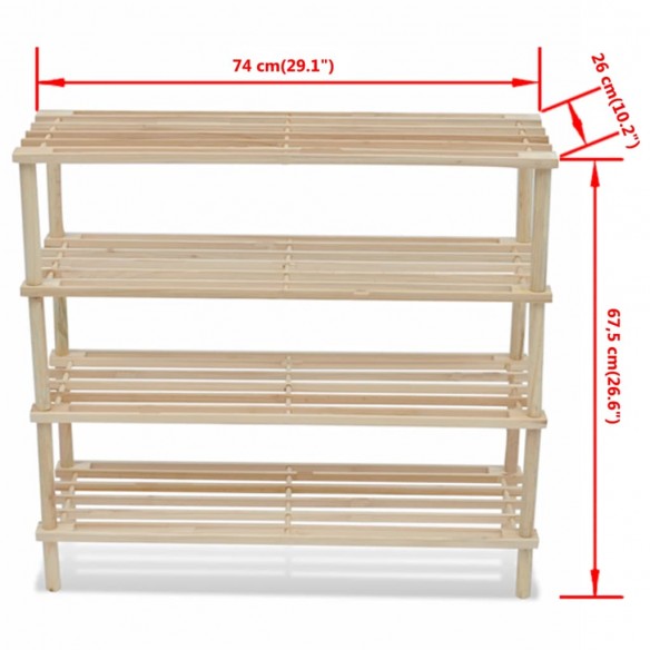 Range-chaussures à 4 étagères 2 pcs Bois de sapin solide