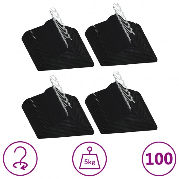 Cintres antidérapants 100 pcs Noir Velours