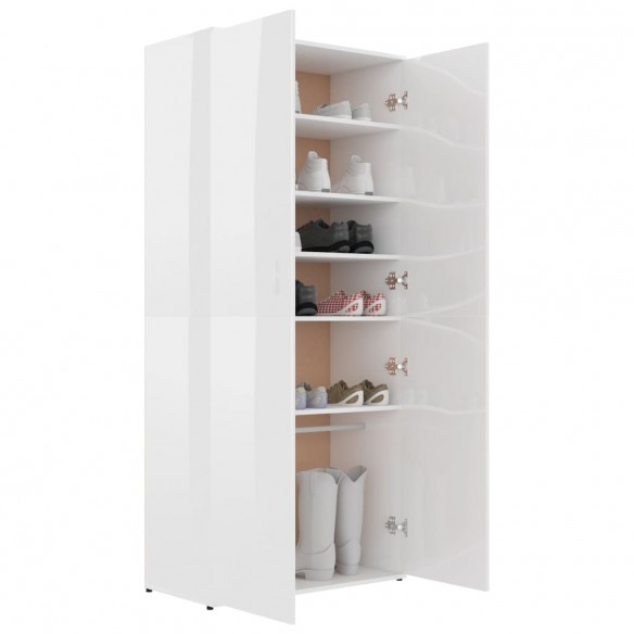 Armoire à chaussures Blanc brillant 80x39x178 cm Aggloméré