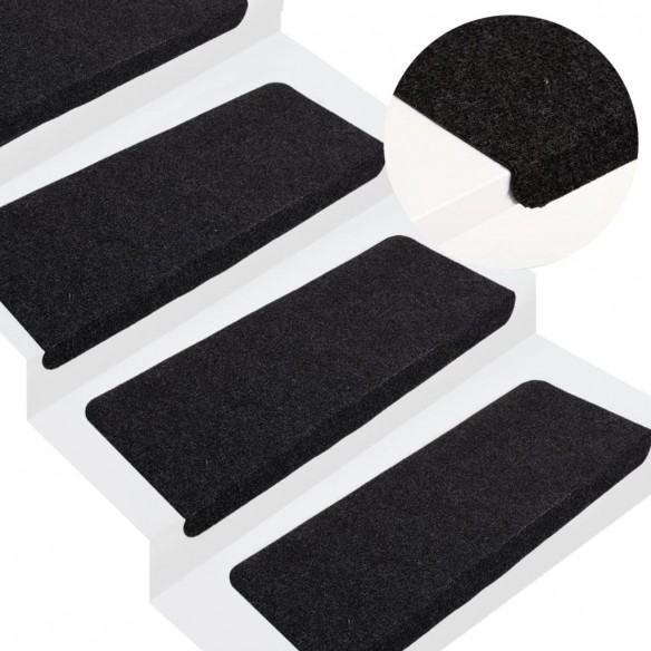 Tapis d'escalier auto-adhésifs 15 pcs 65x24,5x3,5 cm Noir