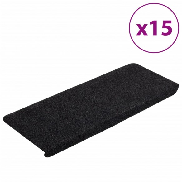 Tapis d'escalier auto-adhésifs 15 pcs 65x24,5x3,5 cm Noir