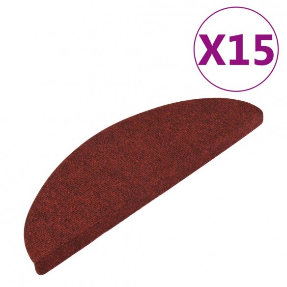 Tapis d'escalier autocollants 15 pcs 56x17x3 cm Rouge