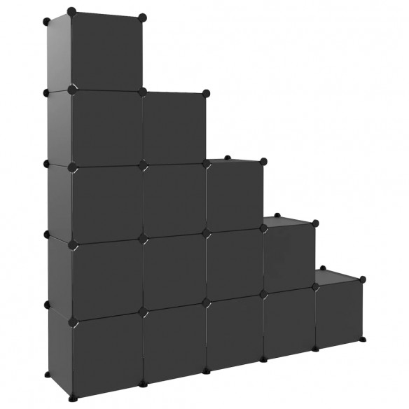 Cubes de rangement 15 pcs avec portes Noir PP