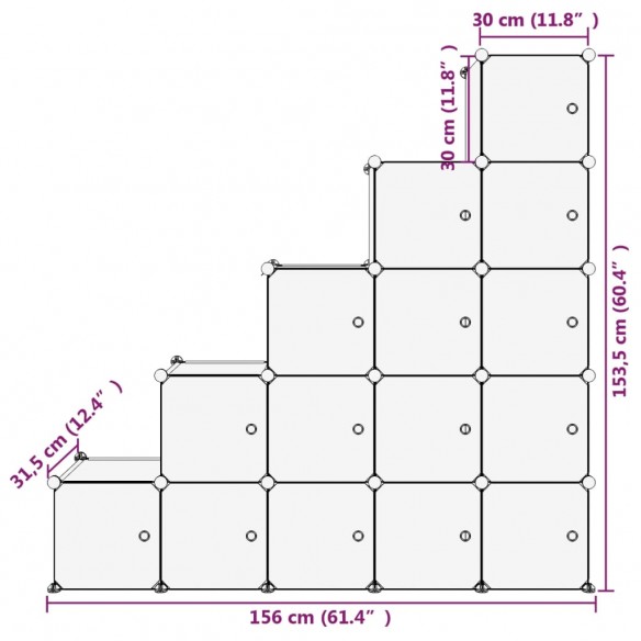 Cubes de rangement 15 pcs avec portes Noir PP