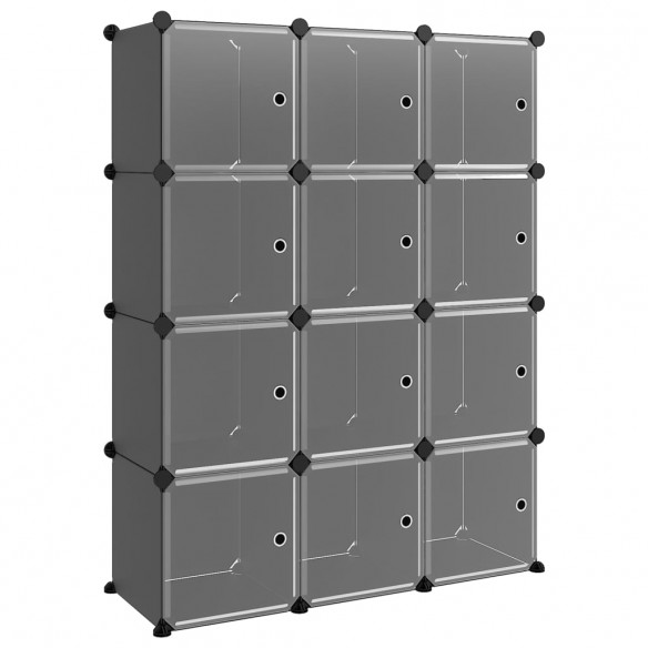 Cubes de rangement 12 pcs avec portes Noir PP