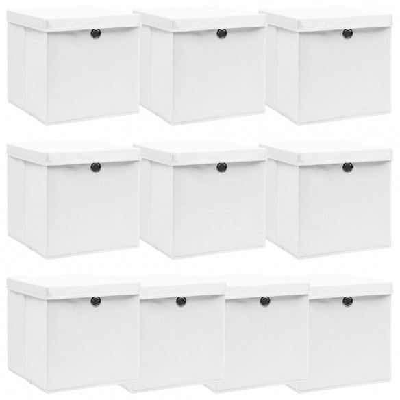 Boîtes de rangement avec couvercle 10pcs Blanc 32x32x32cm Tissu