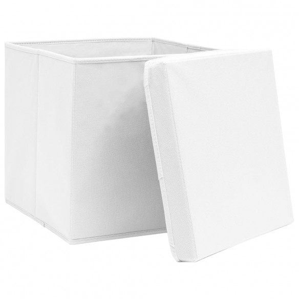 Boîtes de rangement avec couvercle 10pcs Blanc 32x32x32cm Tissu