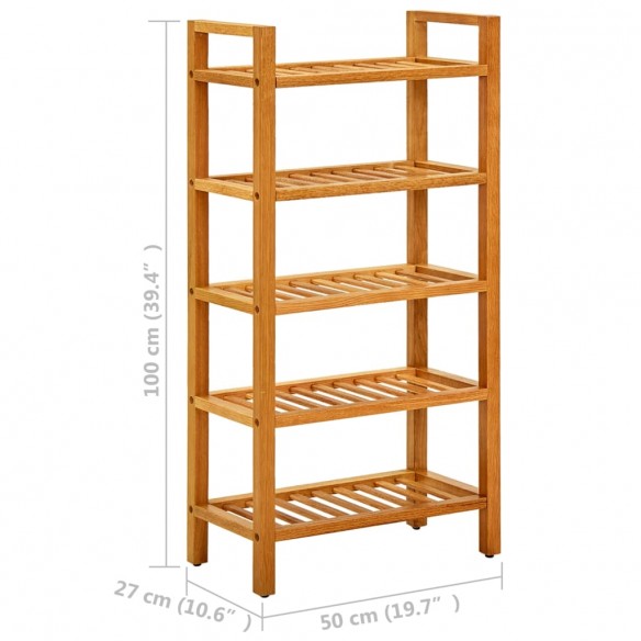 Étagère à chaussures à 5 niveaux 50x27x100 cm Chêne massif