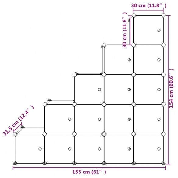 Armoire de rangement pour enfants avec 15 cubes Blanc PP