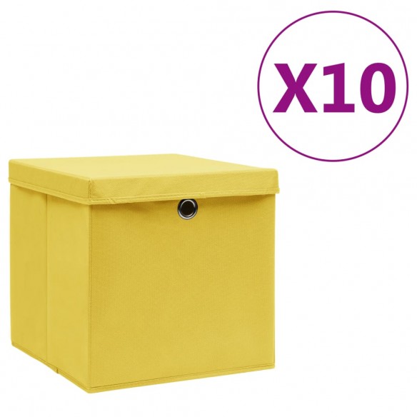 Boîtes de rangement avec couvercles 10 pcs 28x28x28 cm Jaune