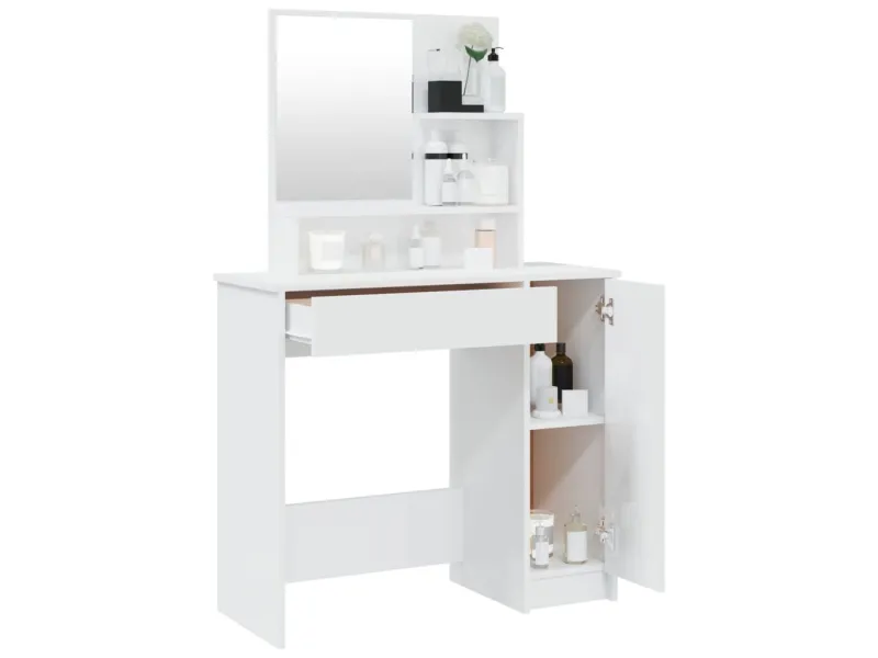 Coiffeuse avec miroir Blanc brillant 86,5x35x136 cm