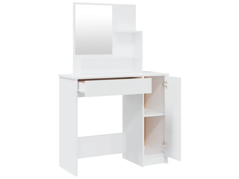 Coiffeuse avec miroir Blanc brillant 86,5x35x136 cm