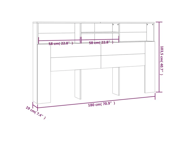 Armoire de tête de lit Gris béton 180x19x103,5 cm