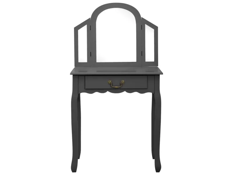 Coiffeuse et tabouret Gris 65x36x128 cm Bois de paulownia MDF