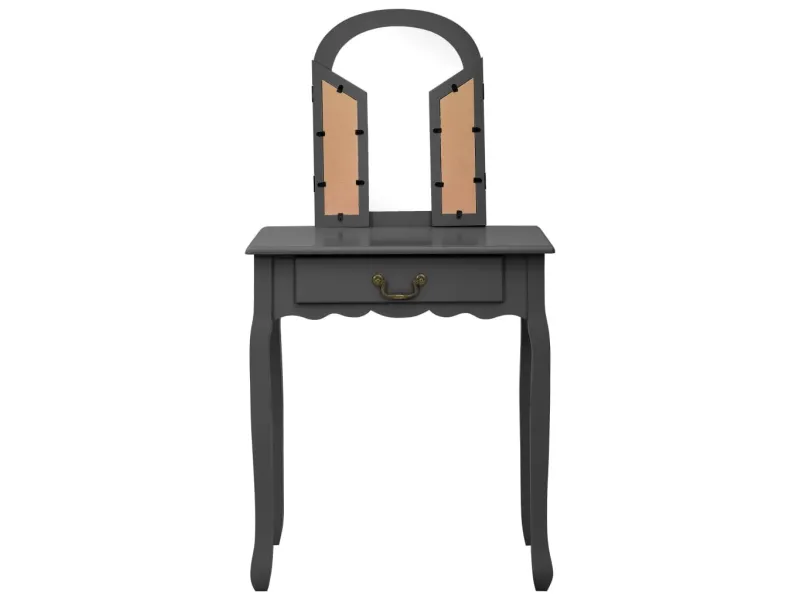 Coiffeuse et tabouret Gris 65x36x128 cm Bois de paulownia MDF