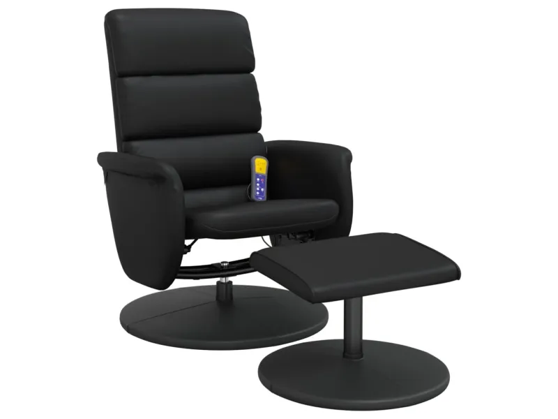 Fauteuil inclinable de massage avec repose-pied noir similicuir