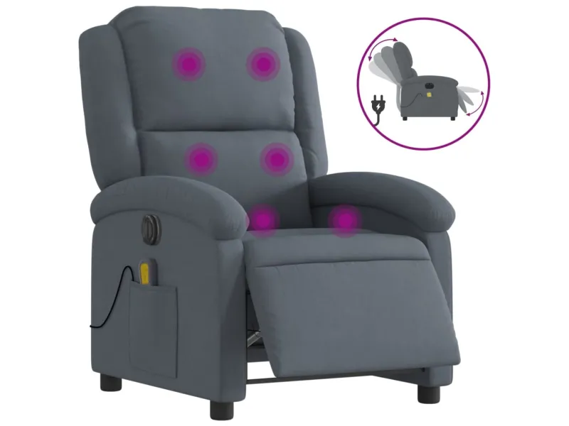Fauteuil inclinable de massage électrique gris foncé velours