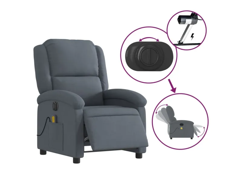 Fauteuil inclinable de massage électrique gris foncé velours