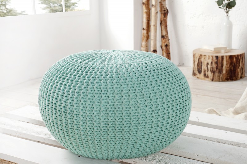 Pouf design boule 50 cm en coton tricoté coloris vert