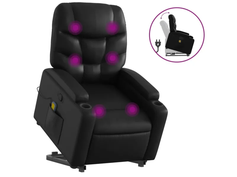 Fauteuil inclinable de massage Noir Similicuir