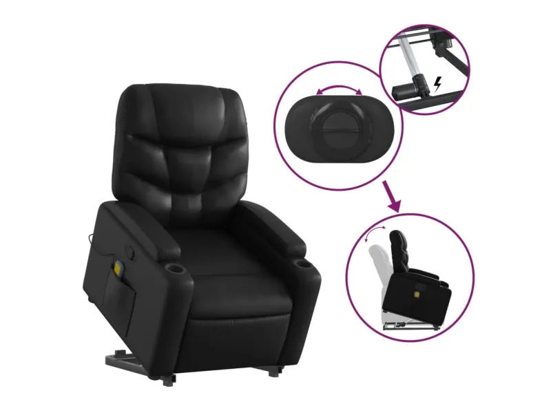 Fauteuil inclinable de massage Noir Similicuir