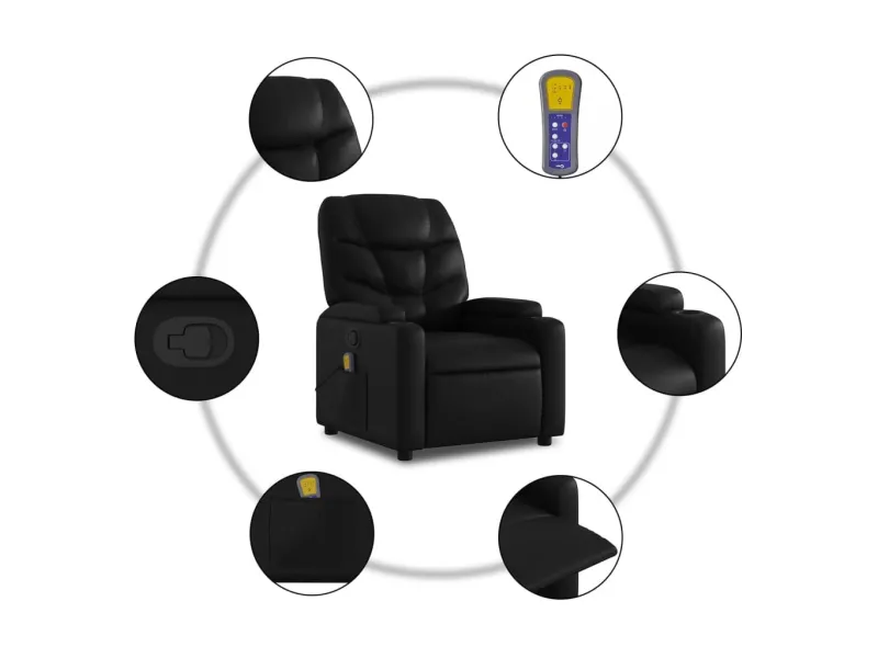 Fauteuil inclinable de massage Noir Similicuir