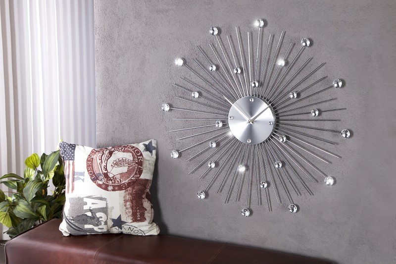 Horloge murale 50 cm design Soleil en perle de cristaux