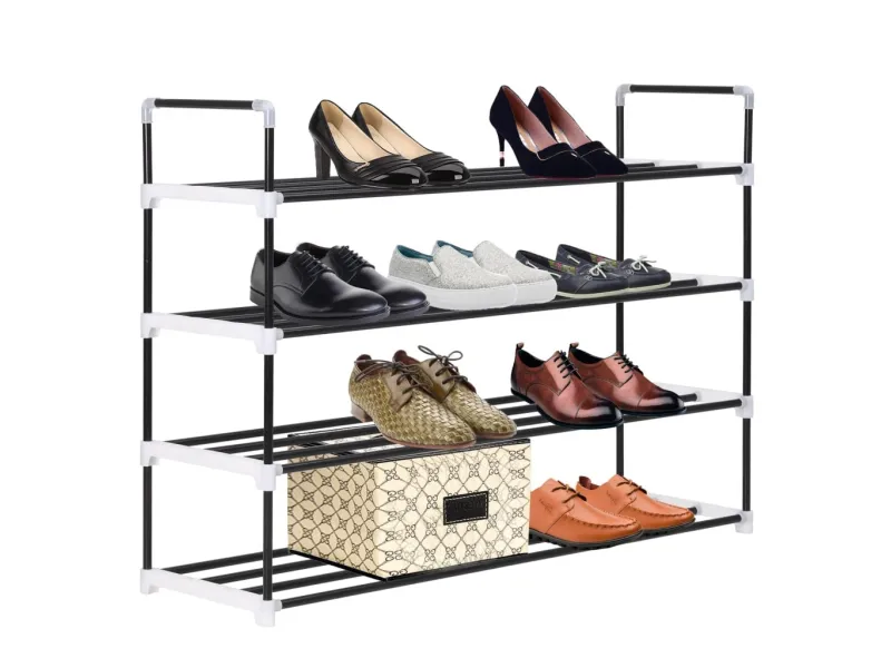 Range-chaussures avec 4 étagères Métal et plastique noir