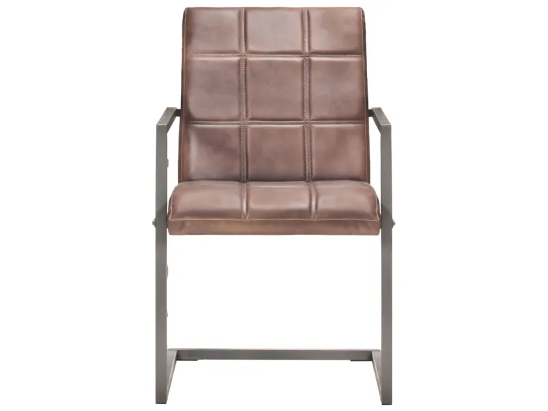 Chaises à manger cantilever lot de 2 marron cuir véritable