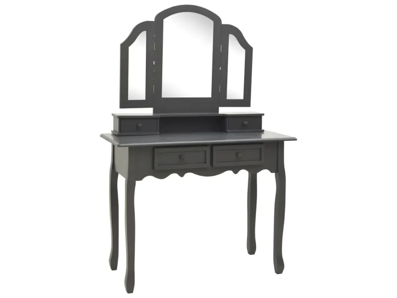 Ensemble de coiffeuse avec tabouret Gris 100x40x146cm Paulownia