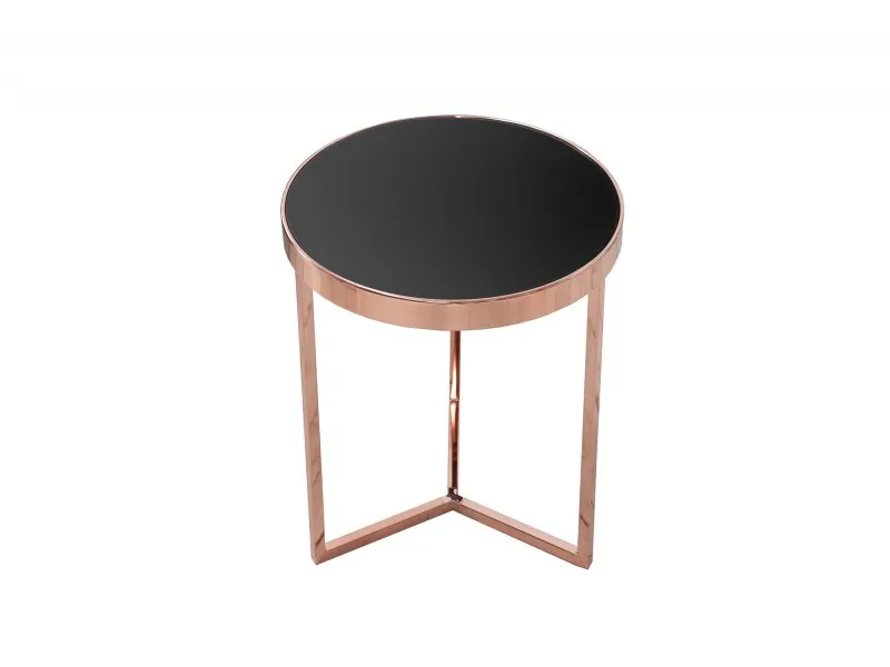 Table d'appoint design en verre noir / métal cuivré