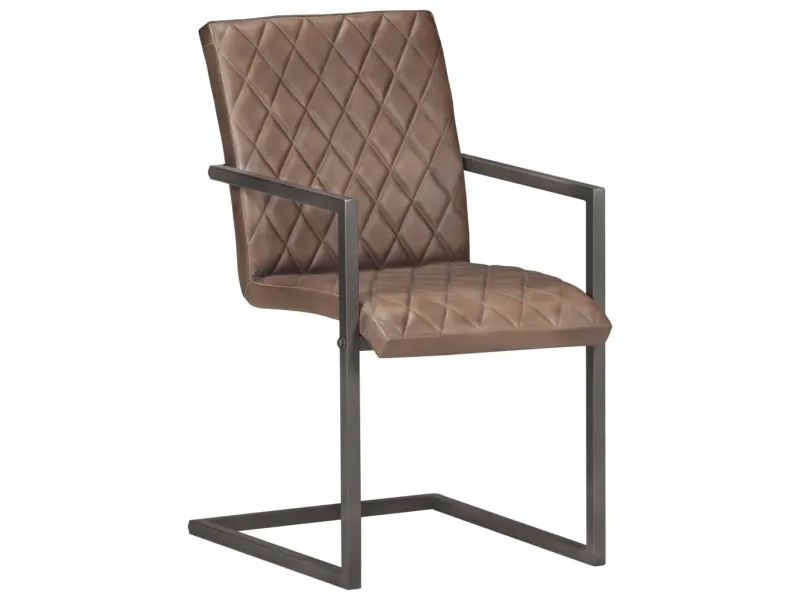 Chaises à manger cantilever lot de 2 marron cuir véritable