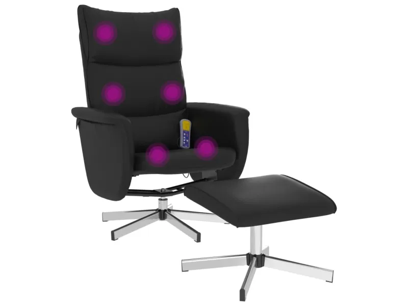 Fauteuil inclinable de massage avec repose-pied noir similicuir
