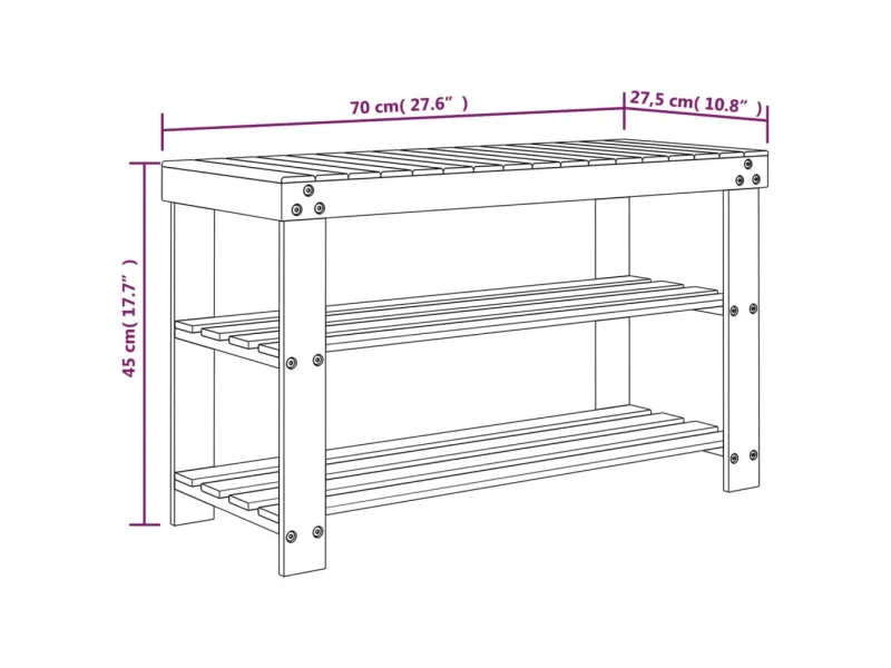 Étagère à chaussures 3 niveaux 70x27,5x45 cm bambou
