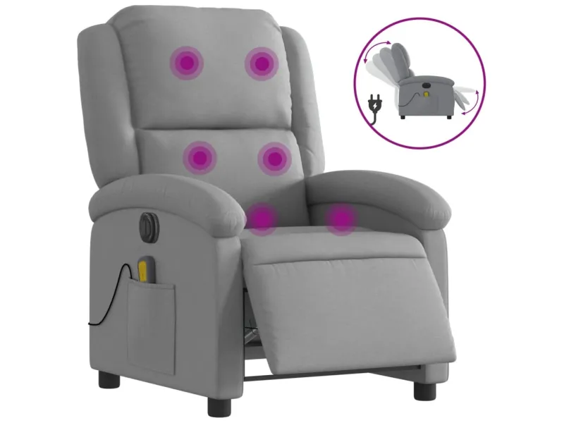 Fauteuil de massage inclinable électrique gris clair tissu