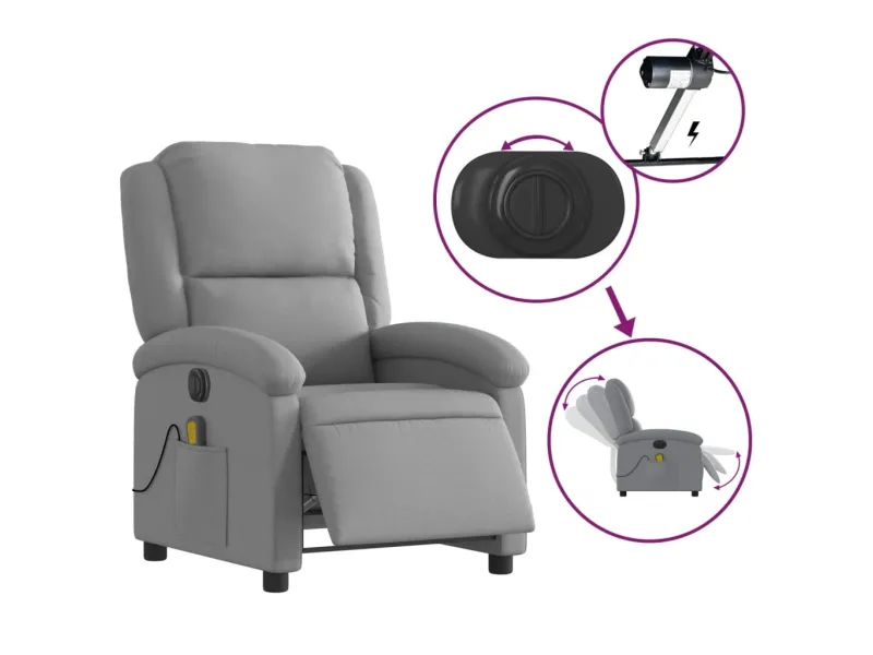 Fauteuil de massage inclinable électrique gris clair tissu