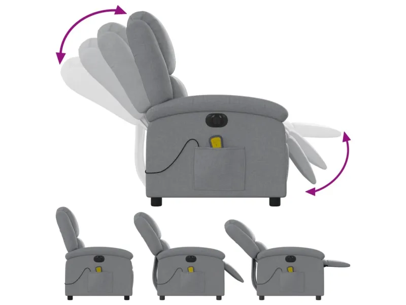 Fauteuil de massage inclinable électrique gris clair tissu