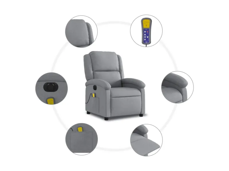 Fauteuil de massage inclinable électrique gris clair tissu