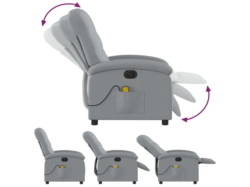 Fauteuil de massage inclinable électrique gris clair tissu