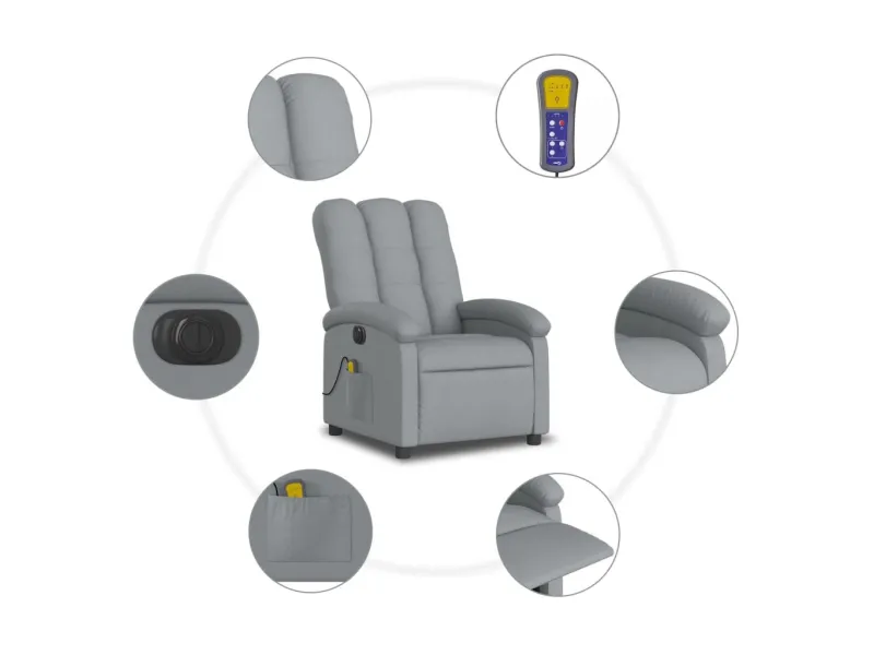 Fauteuil de massage inclinable électrique gris clair tissu